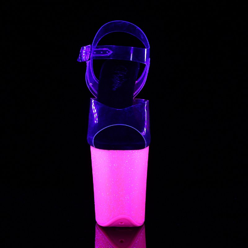 Růžové svítící sexy boty na podpatku FLAM808UVG/C/NHPG | FLAMINGO-808UVG Pleaser - zepředu