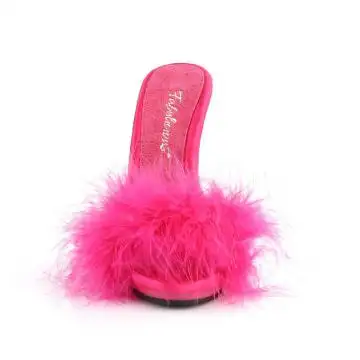Růžové pantofle s chmýřím POISE501F/HPSA/M | POISE-501F Fabulicious - zepředu
