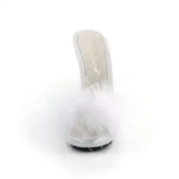 Sexy bílé pantoflíčky s chmýřím POISE501F/WSA/M | POISE-501F Fabulicious - zepředu