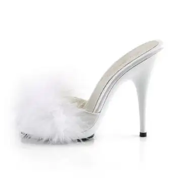 Sexy bílé pantoflíčky s chmýřím POISE501F/WSA/M | POISE-501F Fabulicious - z vnitřku
