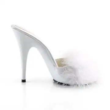 Sexy bílé pantoflíčky s chmýřím POISE501F/WSA/M | POISE-501F Fabulicious - z vnějšku