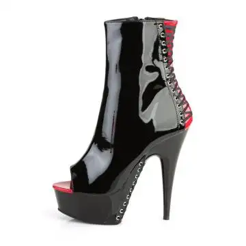 Černé kotníčkové kozačky s otevřenou špičkou DEL1025/B-R/B | DELIGHT-1025 Pleaser - z vnitřku
