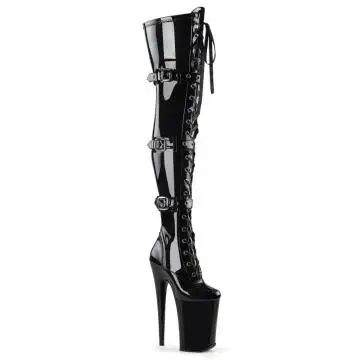 Černé erotické stehenní kozačky INF3028/B/M | INFINITY-3028 Pleaser