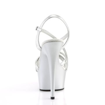 Stříbrné páskové sexy sandály DEL613/SMPU/M | DELIGHT-613 Pleaser - zezadu Stříbrné páskové sexy sandály DEL613/SMPU/M | DELIGHT-613 Pleaser - zezadu