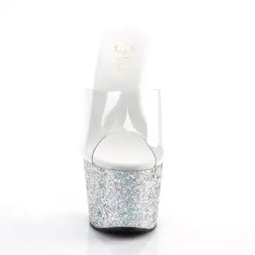 Luxusní stříbrné pantofle na podpatku ADO701LG/C/SG | ADORE-701LG Pleaser - zepředu