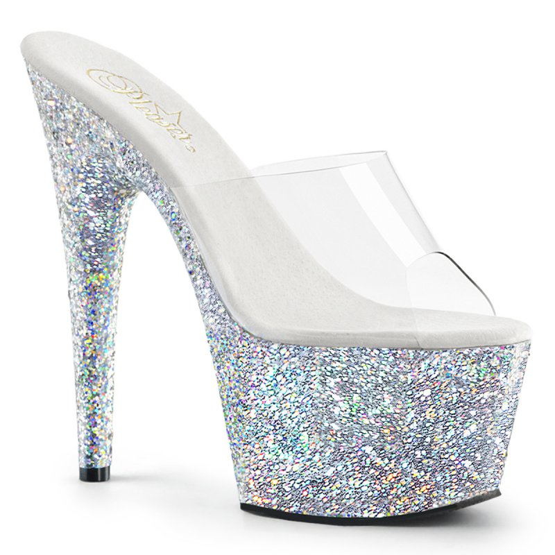 Luxusní stříbrné pantofle na podpatku ADO701LG/C/SG | ADORE-701LG Pleaser