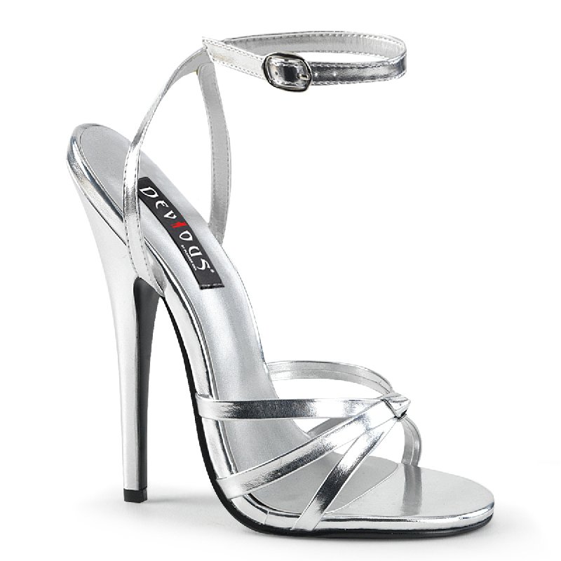 Stříbrné erotické sandály na jehle DOMINA-108/SMPU