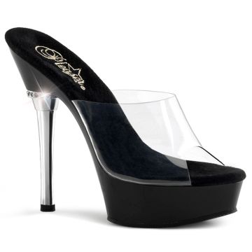 ALLURE-601 | Černé pantofle na kovovém podpatku a platformě ALL601/C/B Pleaser
