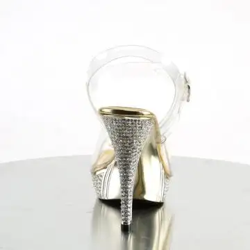 Zlaté luxusní sandálky na podpatku ELEG408/C/GCH | ELEGANT-408 Fabulicious - zezadu