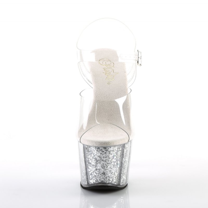 Stříbrné sexy boty na podpatku ADO708G/C/SGI | ADORE-708G Pleaser - zepředu
