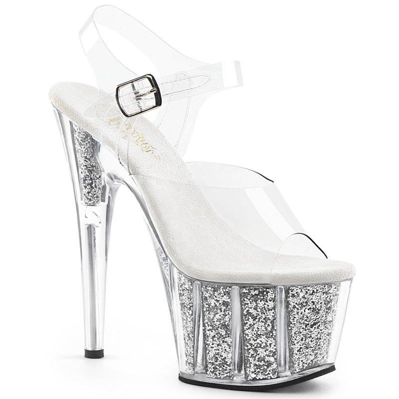 Stříbrné sexy boty na podpatku ADO708G/C/SGI | ADORE-708G Pleaser