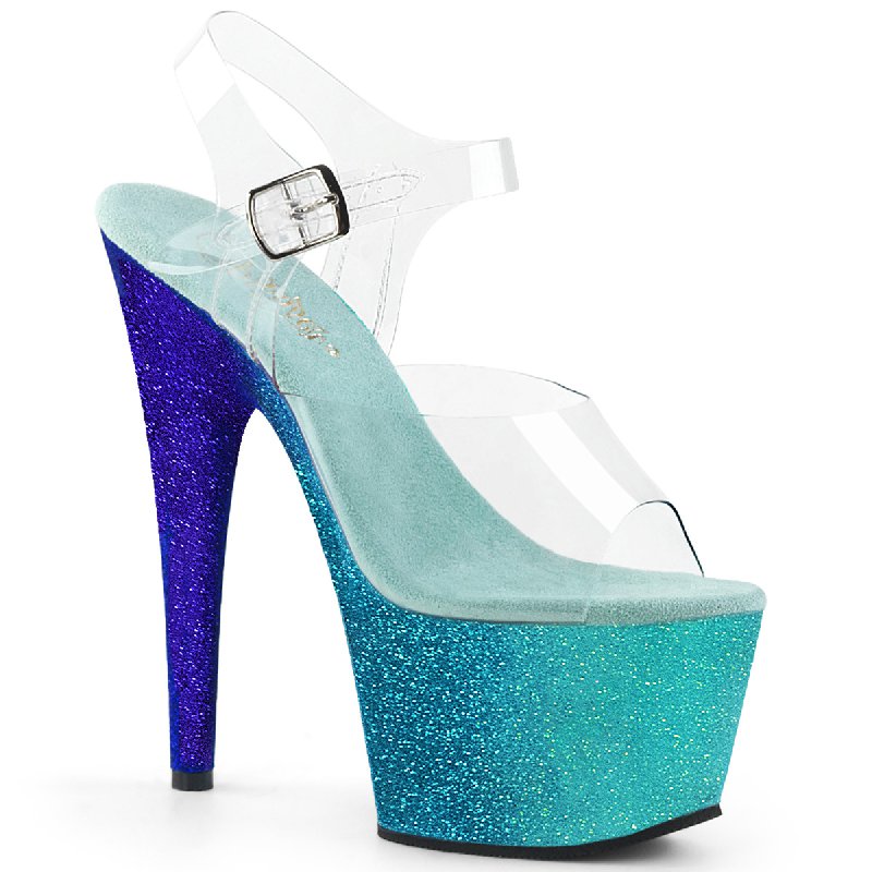 Modré sexy sandály s třpytkami ADO708OMBRE/C/AQ-BL | ADORE-708OMBRE Pleaser