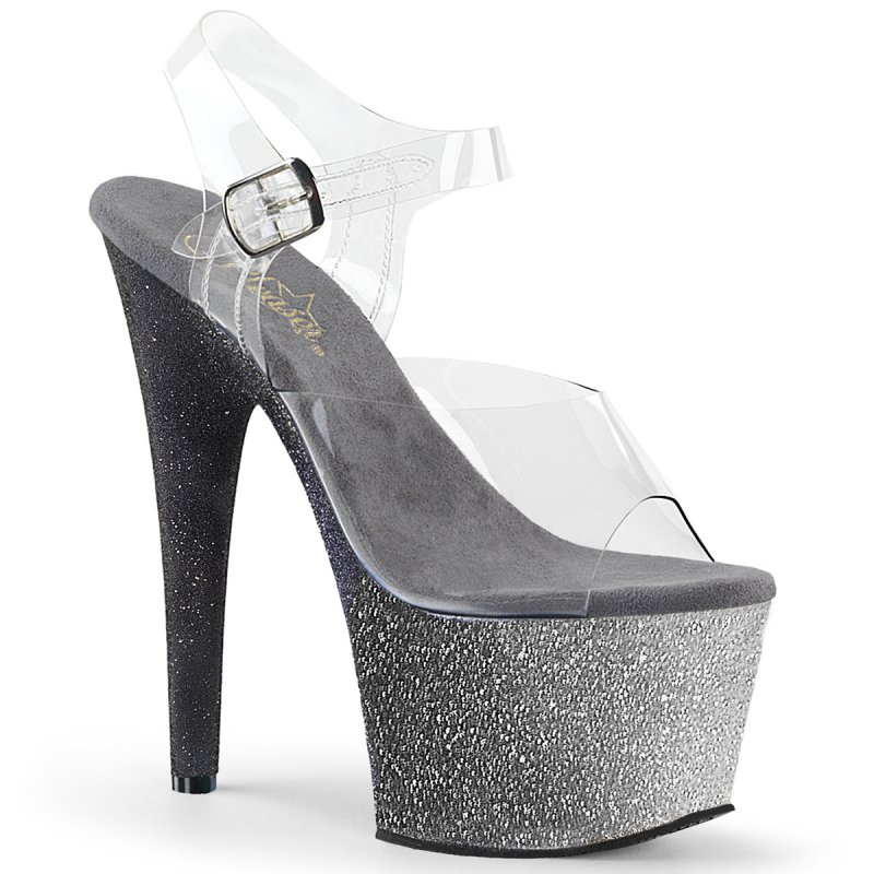 Šedé sexy sandály s třpytkami ADO708OMBRE/C/S-B | ADORE-708OMBRE Pleaser