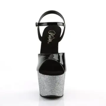 Černé tónované sandály s třpytkami ADO709OMBRE/B/S-B Pleaser | ADORE-709OMBRE Pleaser - zepředu