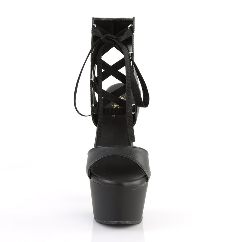 ASPIRE-600-14 ASP600-14/BPU/M Černé páskové sexy boty vysoké ke kotníku Pleaser - zepředu