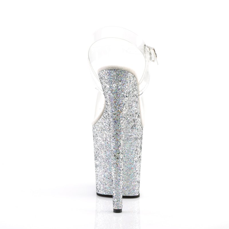 Stříbrné sexy sandály na extra podpatku FLAM808LG/C/SG | FLAMINGO-808LG Pleaser - zezadu
