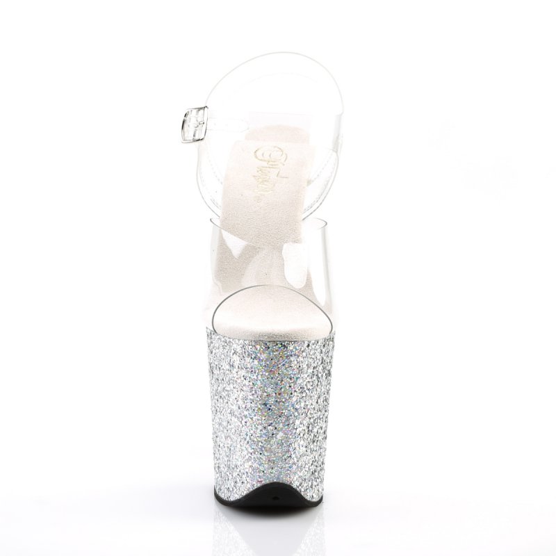 Stříbrné sexy sandály na extra podpatku FLAM808LG/C/SG | FLAMINGO-808LG Pleaser - zepředu