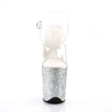 Stříbrné sexy sandály na extra podpatku FLAM808LG/C/SG | FLAMINGO-808LG Pleaser - zepředu