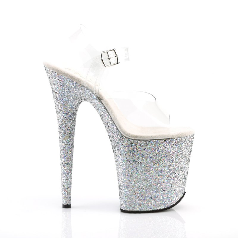 Stříbrné sexy sandály na extra podpatku FLAM808LG/C/SG | FLAMINGO-808LG Pleaser - z vnějšku