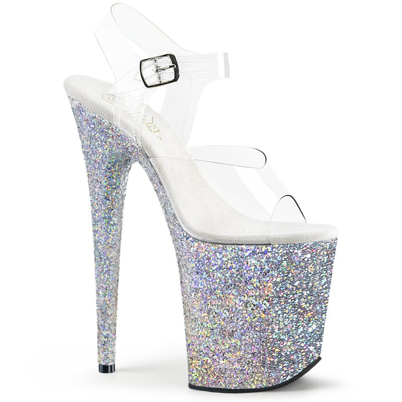 Stříbrné sexy sandály na extra podpatku FLAM808LG/C/SG | FLAMINGO-808LG Pleaser